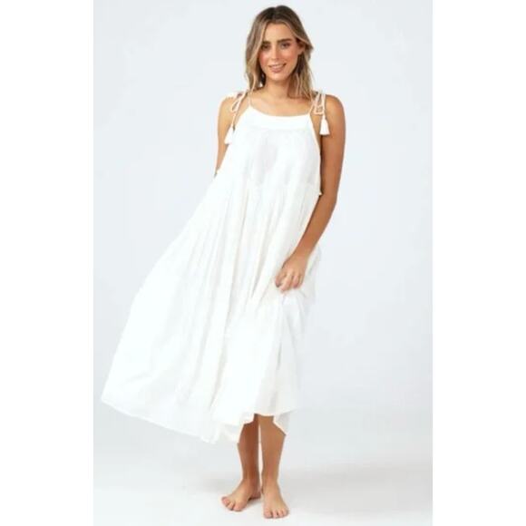Talisman Raja Maxi White Dress Size Large Bohohemian Summer Beach Vacation Maxi - Picture 1 of 10